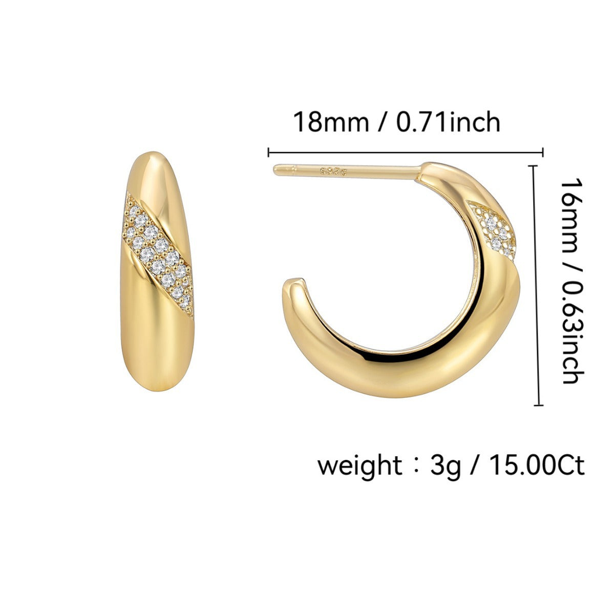 E0277 Earrings for Women C Diamond-encrusted Hoop Earrings for Women18K Zirconia Earrings Versatile Fashion