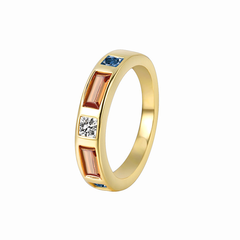 R0235 Brass Gold-Plated Fashion Retro Zircon Ring for Women Micro-Inlaid White Zircon Ring Jewelry