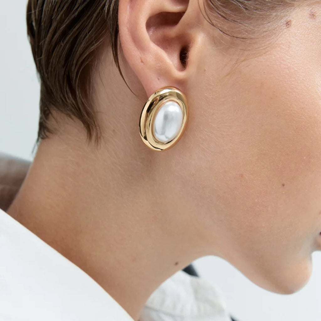 Stainless Steel Retro Pearl Stud Earrings for Women, Non-Fading Earrings Jewelry