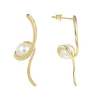 E0328 Fashionable Trendy Earrings Minimalist Design Sense Spiral Pearl Stud Earrings Long Earrings