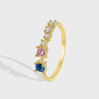 R0292 New Blue Pink Double Zirconia Ring for Women Simple Ring