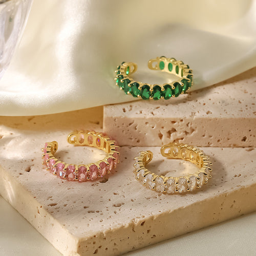 18K Gold-Plated Brass Oval CZ Adjustable Ring for private-label fashion jewelry buyers