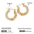Cubic Zirconia Stainless Steel Stud Earrings in Gold-Plated — Defined Silhouette — alternate angle — jewelry finish and design detail
