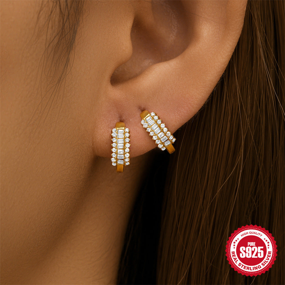 New S925Pure Silver Classic Diamond-Studded Small Round Geometric Hoop Earrings Hot-Selling Creative Ear Jewelry