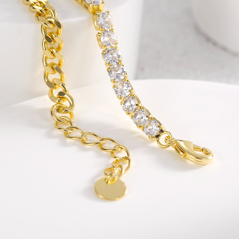 B0136 Daily Hip-Hop Style Fashion Bracelet for Women Copper Plated with Real Gold Asymmetric Zircon Chain