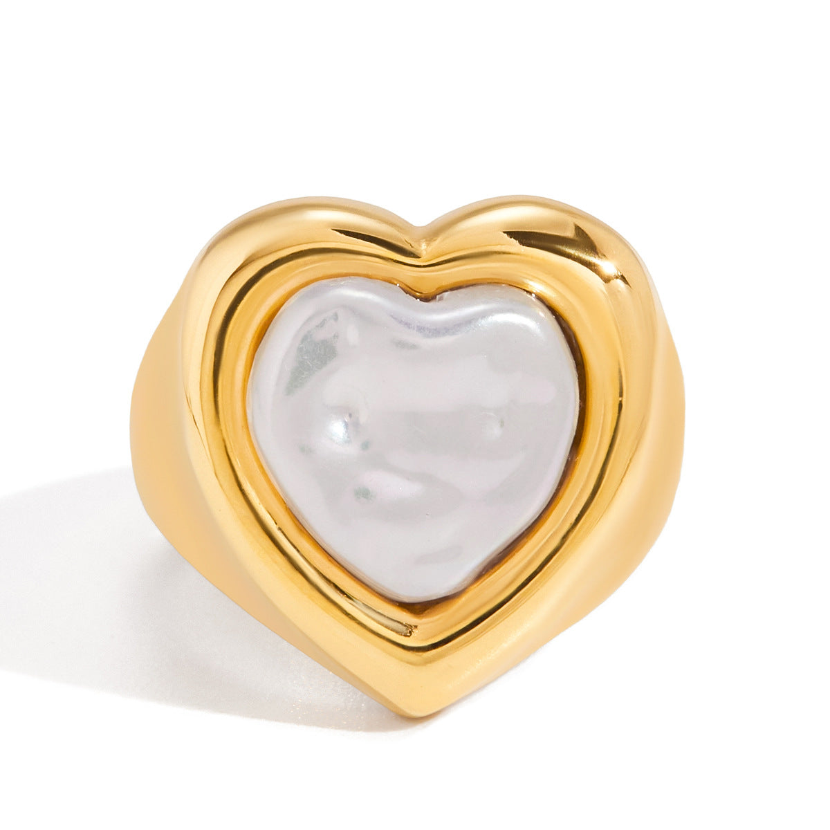 2H Heart-shaped Pearl Ring Jewelry18k Gold Stainless Steel Jewelry