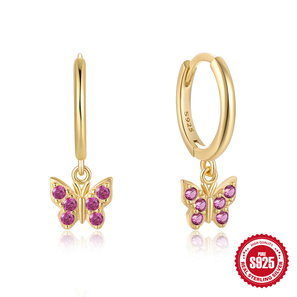 S925Sterling Silver Butterfly Inlaid Diamond Earrings Hoop Earrings Ear Clips Earrings Hot Sale Creative Style Earrings for Women