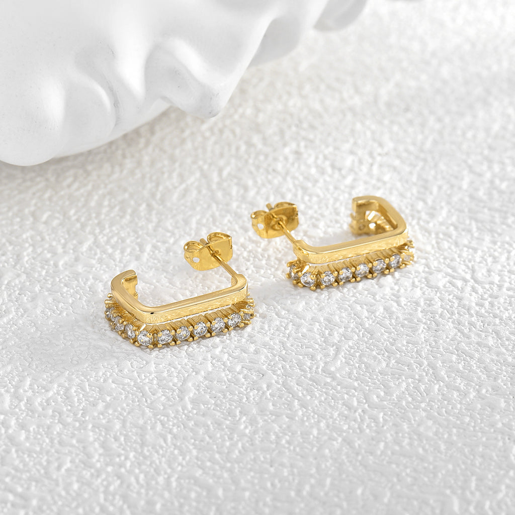 E0138 C Hollow Double-Layer Short Earrings Silver Needle Fashion Metal Earrings