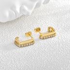 E0138 C Hollow Double-Layer Short Earrings Silver Needle Fashion Metal Earrings