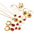 18k Gold Stainless Steel Red Agate Love Heart Necklace Pendant Earrings Ring