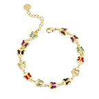 B0227 Japanese and Korean Summer Style Fashion Bracelet for Women, Brass Gold-Plated Butterfly with Acrylic Stone Inlay