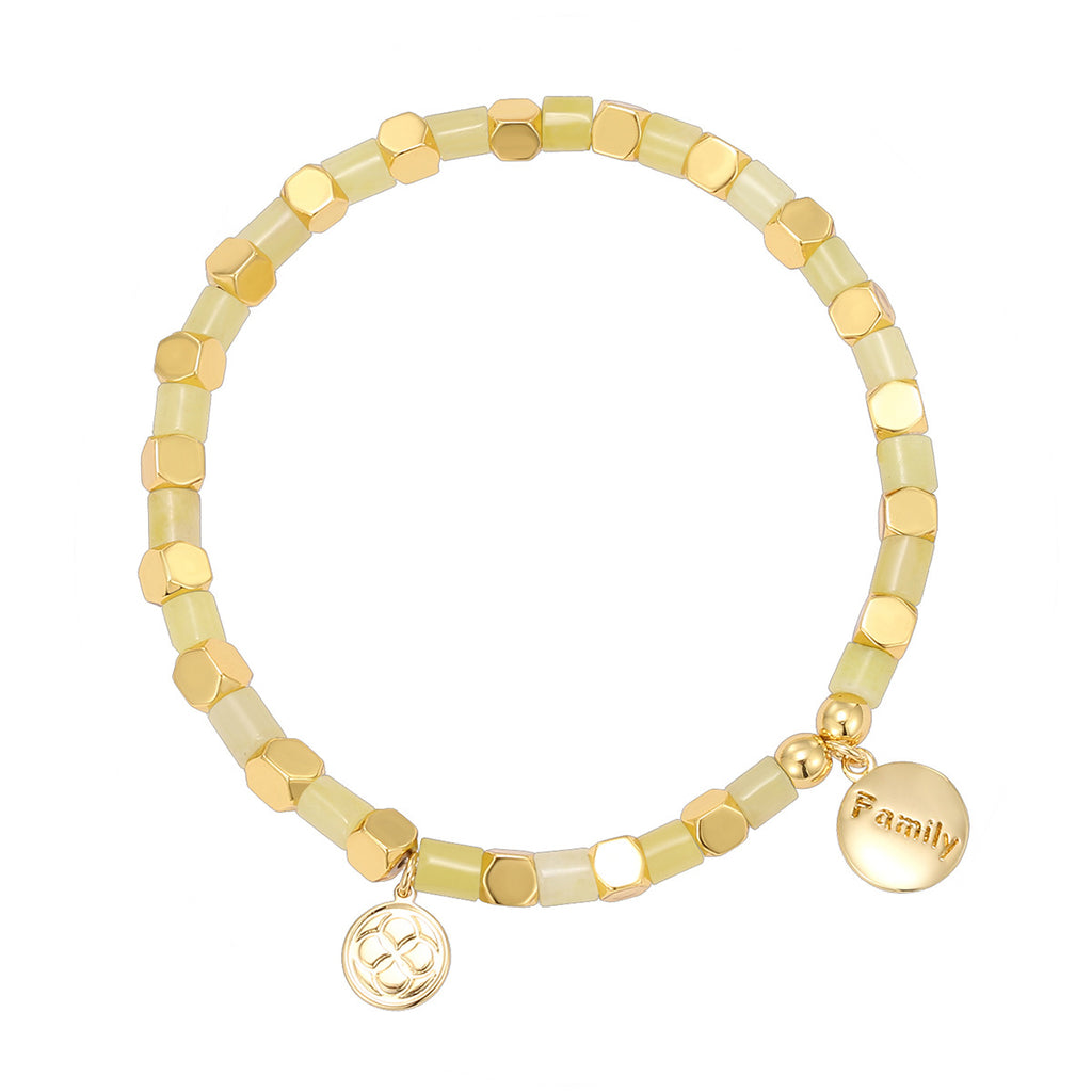 B0263 Family Engraved Round Copper Plated Sign14k Gold Fashion Beaded Trendy Bracelet