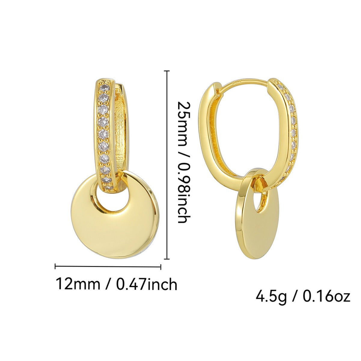 E0660 Retro Design Geometric Round Disc Earrings for Women Gold-Plated Zirconia Earrings