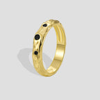 R0463 Simple Black Zircon Ring for Women Fashion Irregular Concave Texture Ring