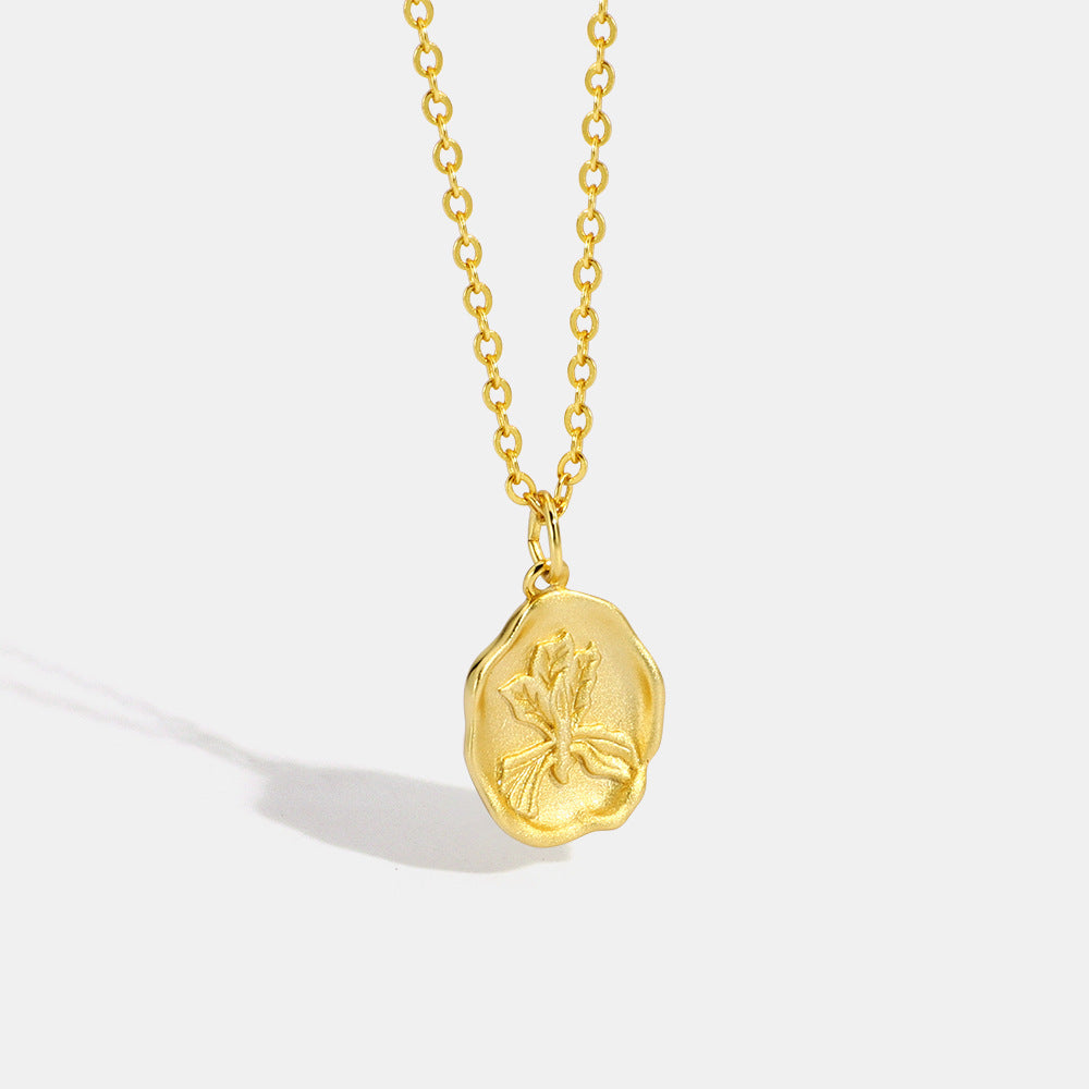 N0051 gold Iris Necklace Flower Vintage Pendant Matte Accessories