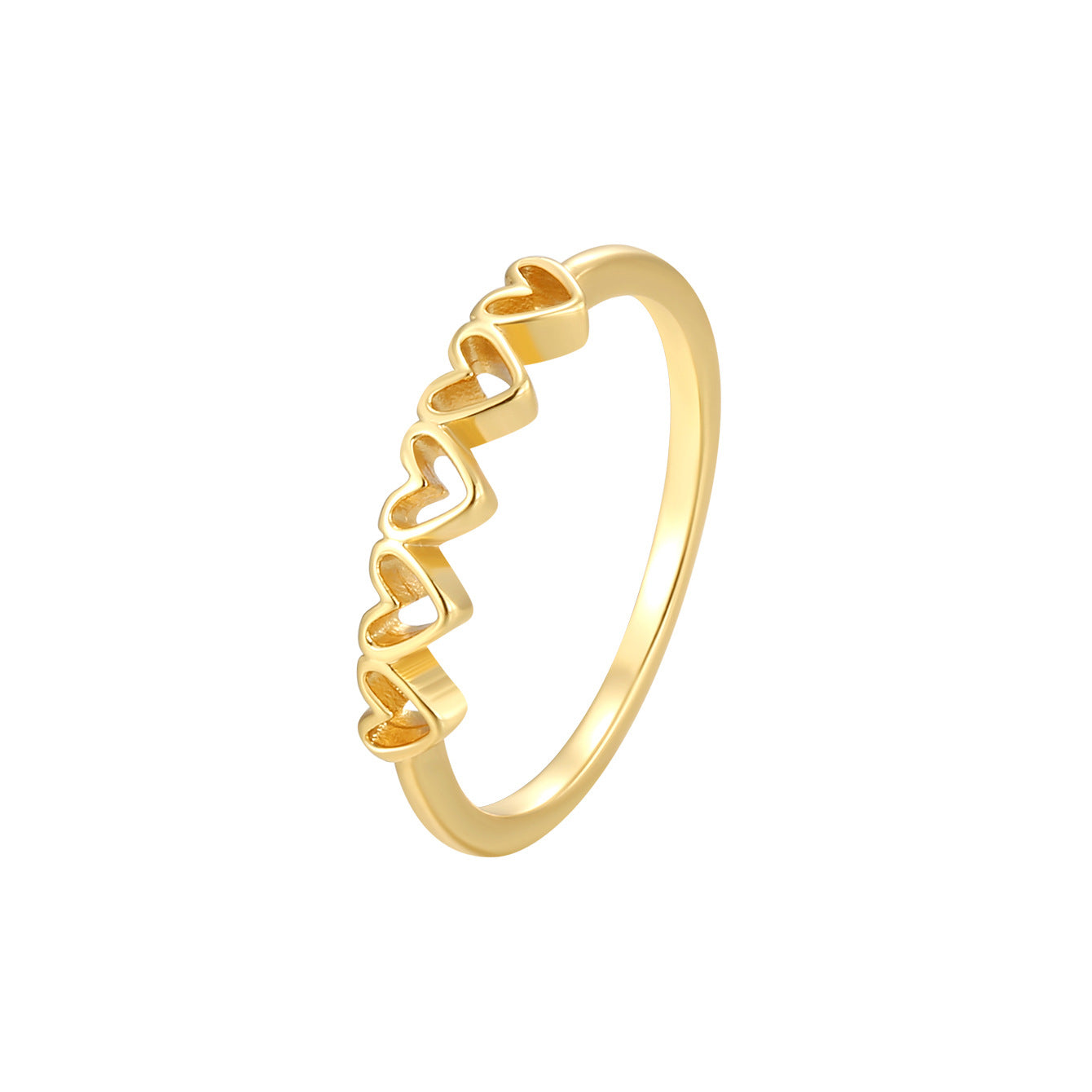 R0557 Minimalist Hollow Heart Connected Fashion Ring for Women Brass Gold Plated Cool Finger Ring