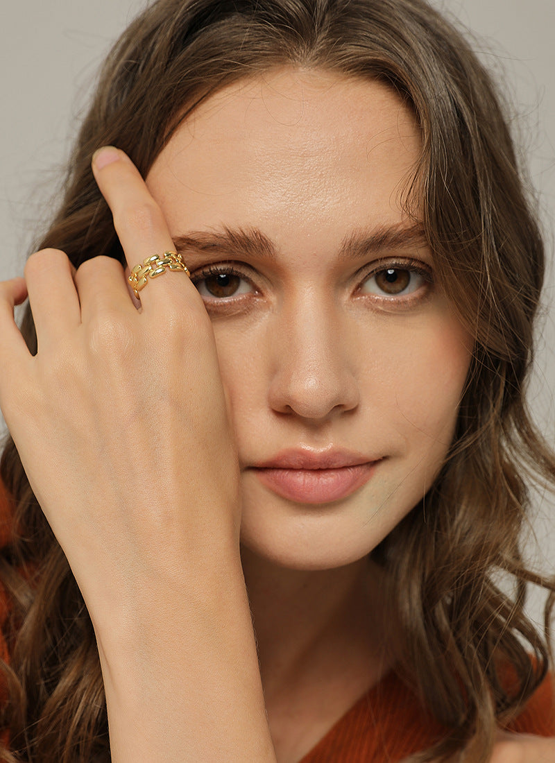 R0266 Fashion Chain Punk Unisex Ring Plain Copper Plated18K Gold