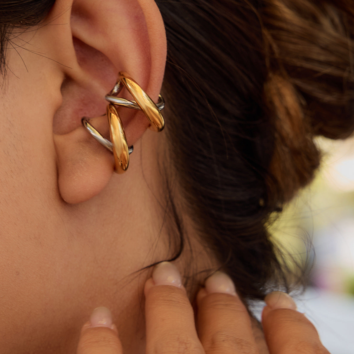 Color Block Ring Non-Fading Jewelry Women's Ear Clip Stainless Steel Earrings Accessories