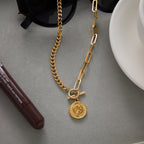 Coin Resin Pearl Pendant Necklace Accessories Female Clavicle Chain Stainless Steel Jewelry