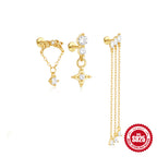 New S925Sterling Silver Tassel Chain Inlaid Diamond Piercing Threaded Ear Bone Stud Hot-Selling Heart Turquoise Ear Jewelry