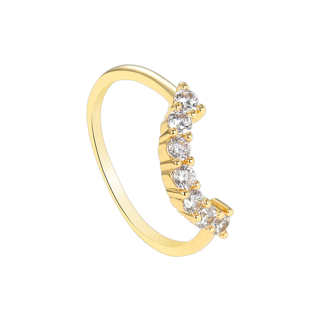 R0143 Ring for Women, Copper Plated18k Zirconia Arc-Shaped Stacking Rings Fashion