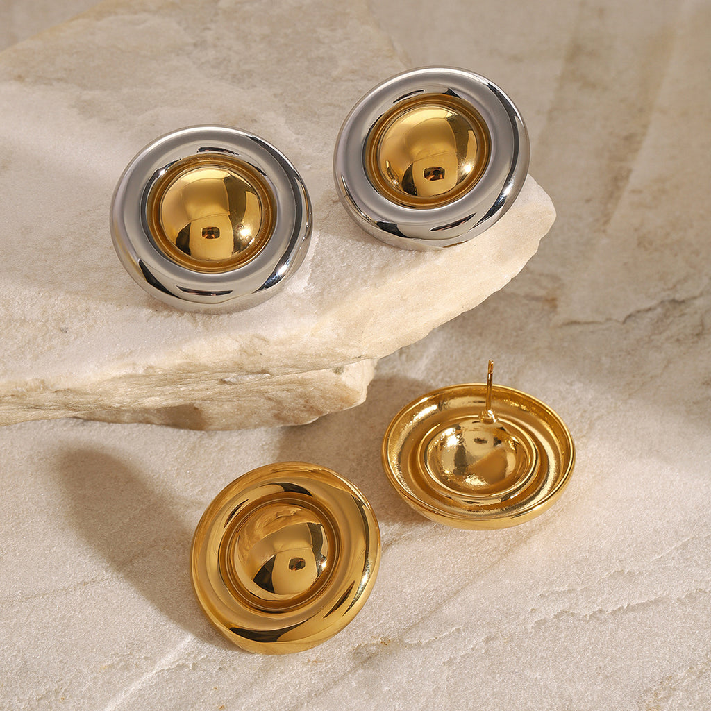 2H Stainless Steel18K Gold Stainless Steel Smooth Retro Simple Versatile Circle Earrings Jewelry