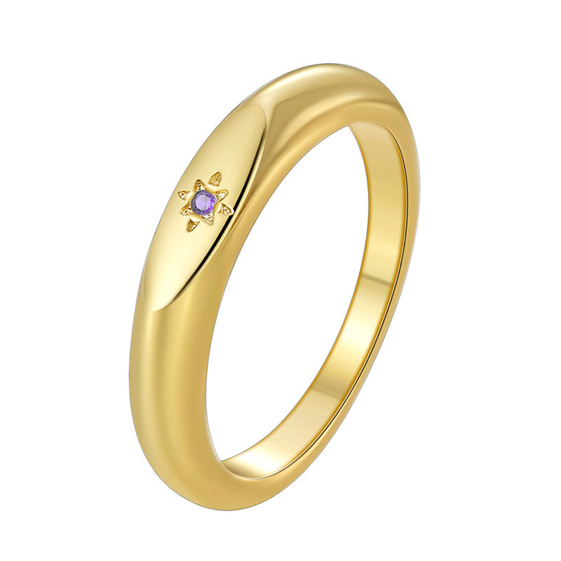 R0573 Fashion Simple Glossy Minimalist Unisex Ring Micro Pave White Zircon Versatile