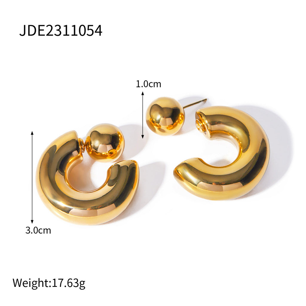 16K Gold Stainless Steel Front and Back Wear C Unique Design Earrings for Women