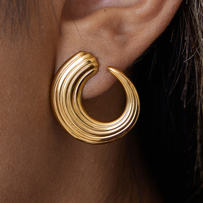 2H Rib C Shaped Earrings Earrings Non-Fading Stainless Steel Jewelry for Women