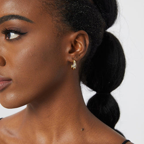18K Gold-Plated Cubic Zirconia Crystal-Set Hoop Earrings — design detail