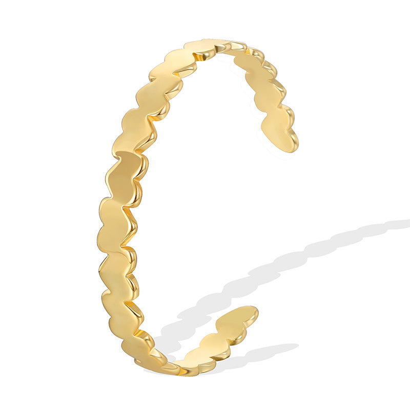 B0143 Brass Gold-Plated Bracelet for Women Fashion Retro Heart Splicing C Open Letter Bracelet