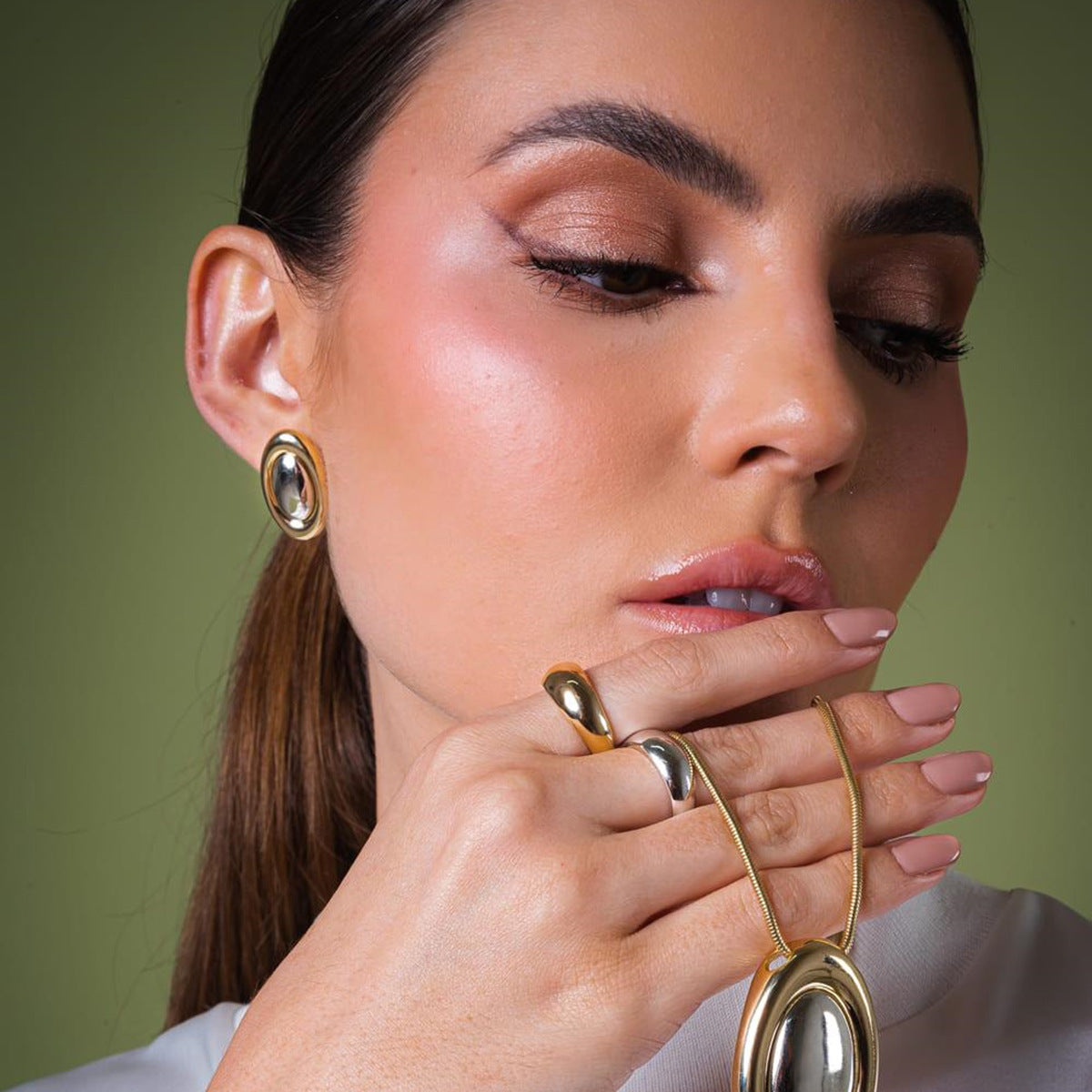 2H 18K Gold Stainless Steel Color Block Oval Earrings  Model Same Style Fashion Versatile Earrings