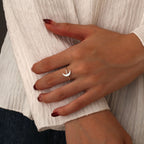 SR0047 S925Silver Moon Ring for Women, Fashionable and Unique Design