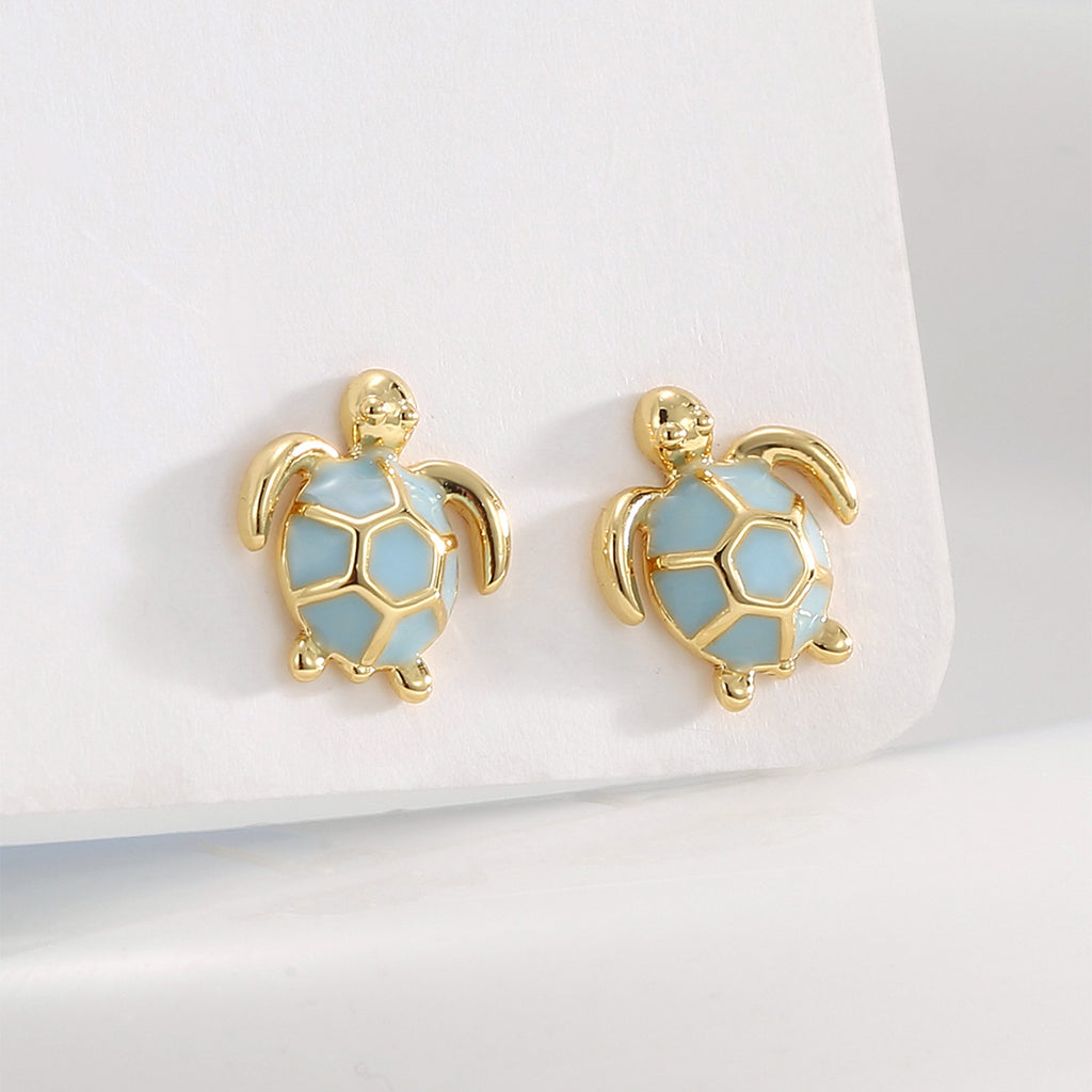 E0744 Jewelry Cute Earrings for Women Simple Gold-Plated Blue Resin Turtle Design Earrings