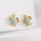 E0744 Jewelry Cute Earrings for Women Simple Gold-Plated Blue Resin Turtle Design Earrings
