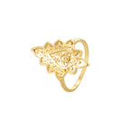 R0439 Classic Retro Design Diamond-Shaped Lace Ring for Women Brass Gold-Plated Personality Hollow Design