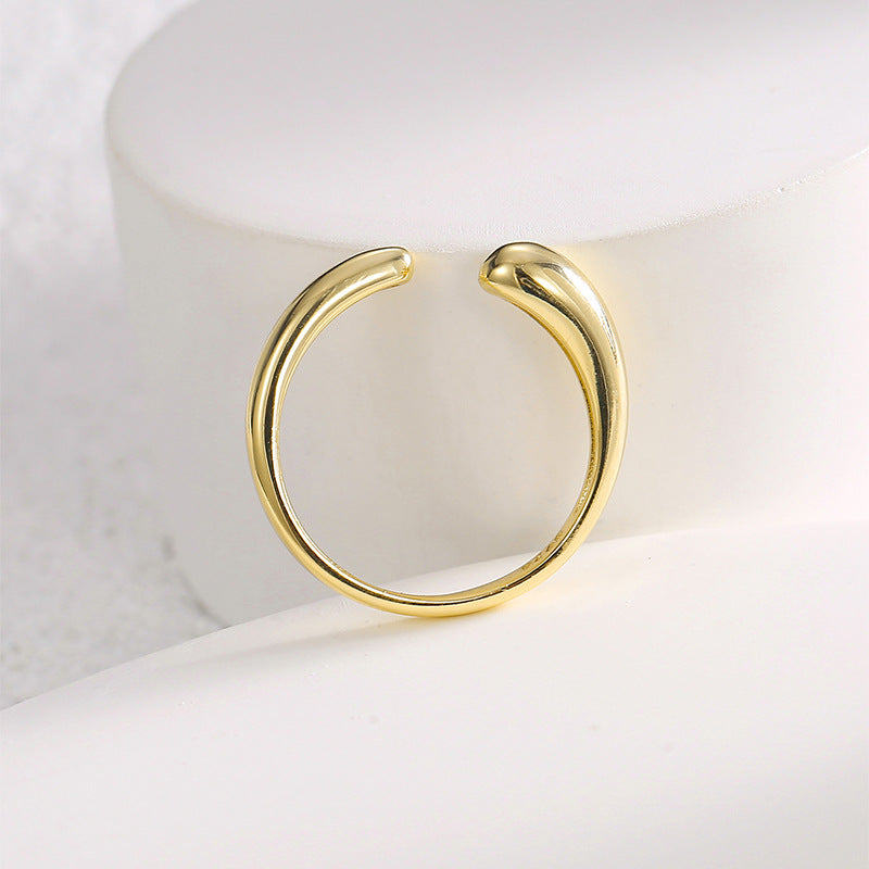 R0464 Fashion Minimalist Smooth Ring for Women Copper Plated with Real Gold Cool Open Adjustable Ring