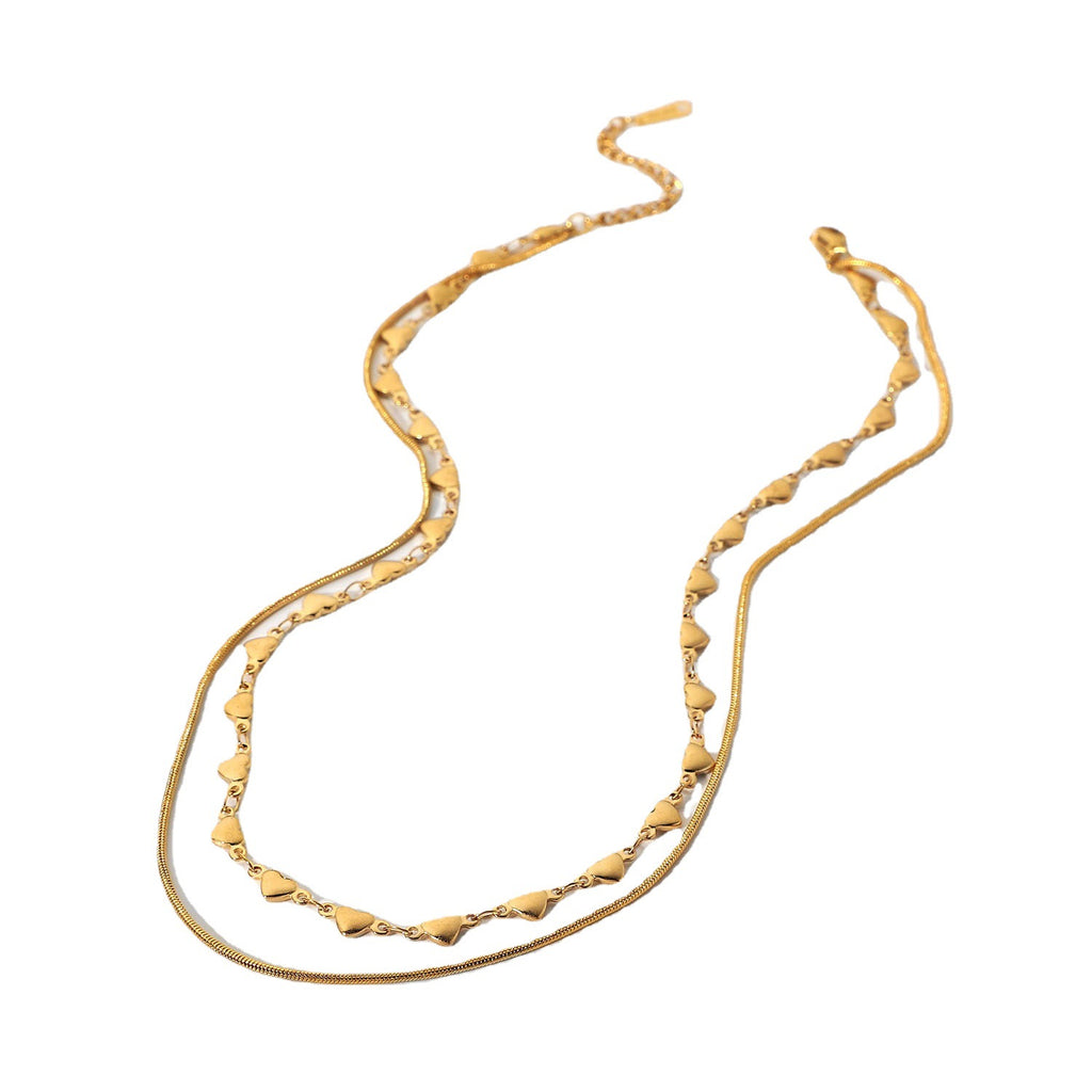 2H  Necklace 18K Gold Stainless Steel Metal Necklace Women's Popular Love Double Layer Necklace