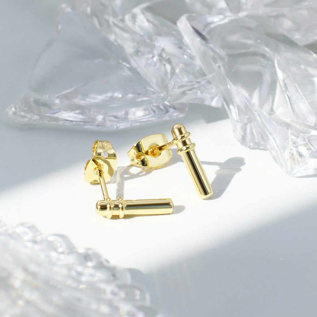 E0070 Simple Bamboo Knot Small Earrings for Women925Silver Needle Gold Plated Zirconia Earrings Export Jewelry