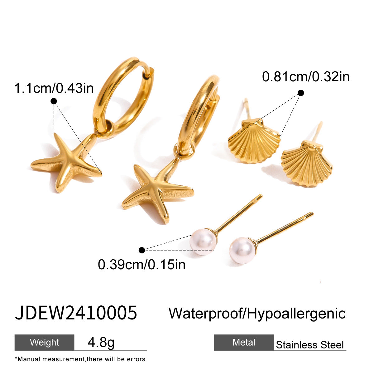 Three Pairs of Stainless Steel Zircon Earrings Pearl Earrings Ear Accessories