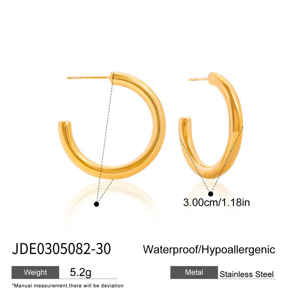 2H Stainless Steel c Hoop Earrings for Women, Non-Fading Jewelry Accessories