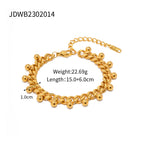 2H  Design18K Gold Stainless Steel Cuban Chain Round Bead Tassel Bracelet Jewelry2025New Trendy Products