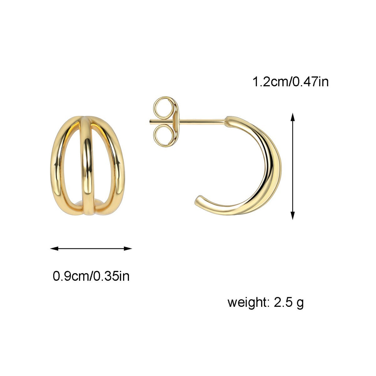 E0396Women's Jewelry Hollow Three-Layer Ear Hook Circle C Three-Hoop Earrings Geometric Earrings Minimalist Style