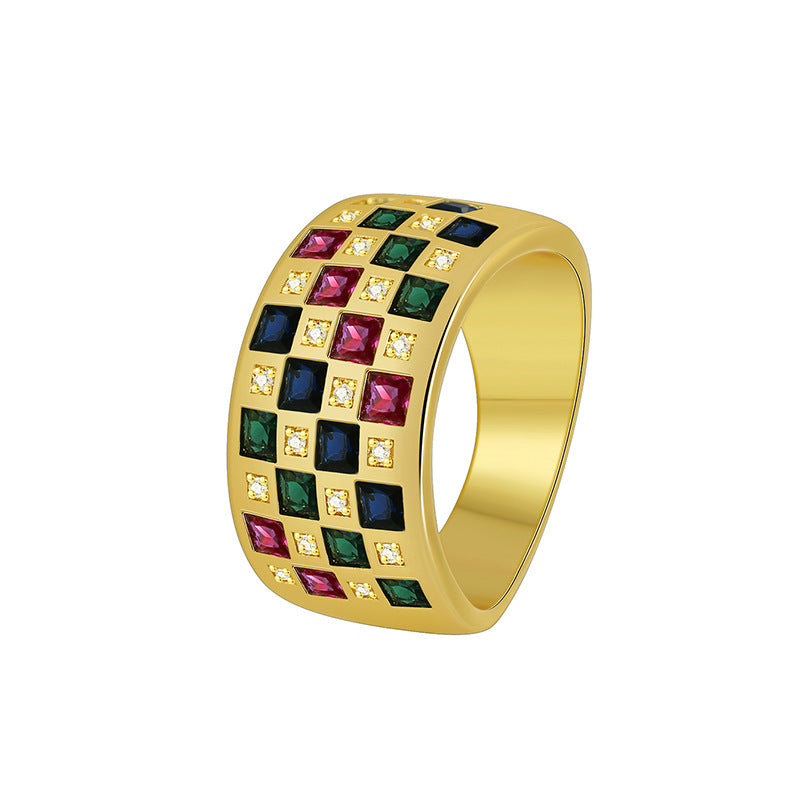 CYR0525 Fashion Simple Creative Inlaid Colorful Square Zircon Ring for Women Copper Plated with Real Gold Versatile