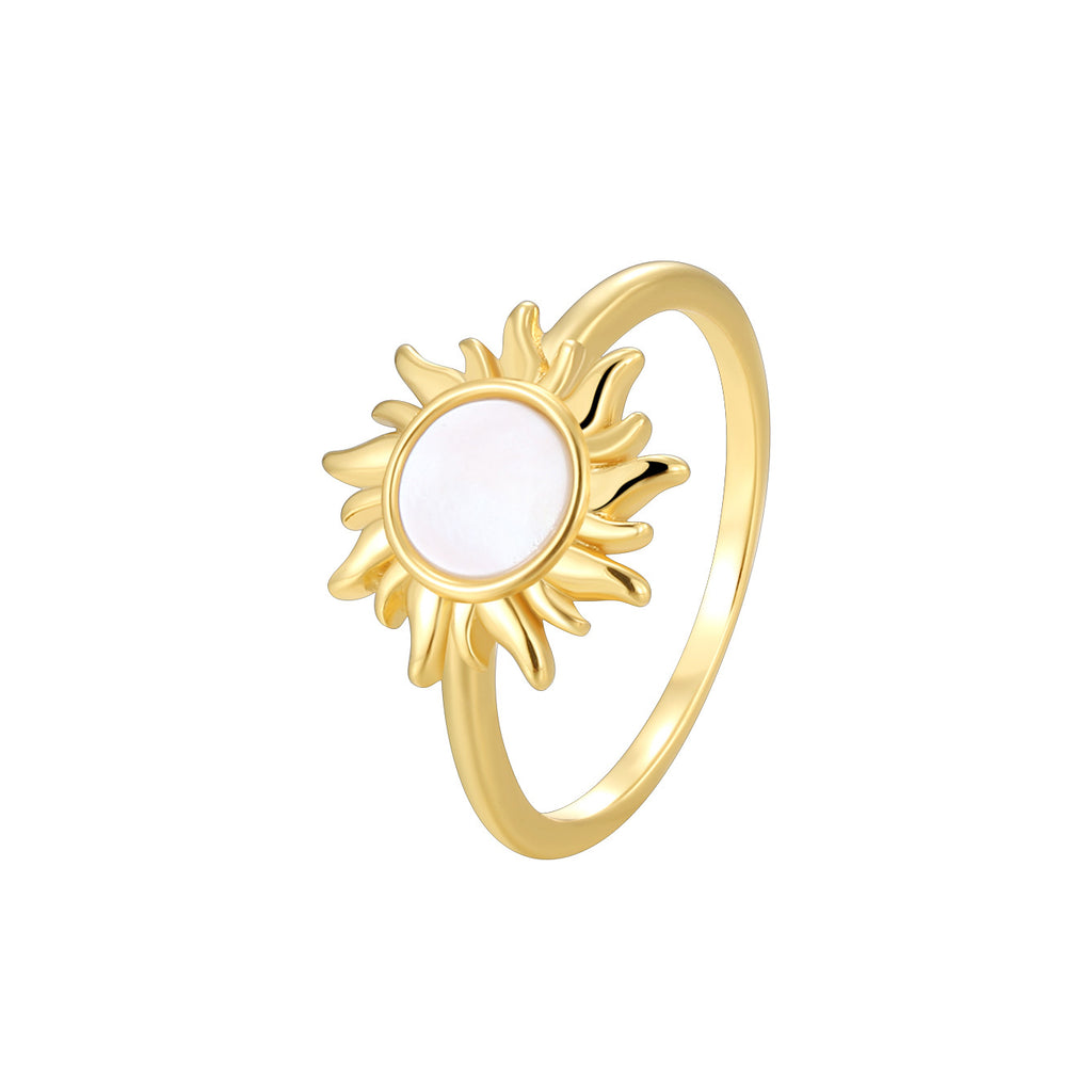 R0552 Bohemian Vacation Sun Resin Ring for Women, Copper Gold-Plated Elegant Fashion Ring