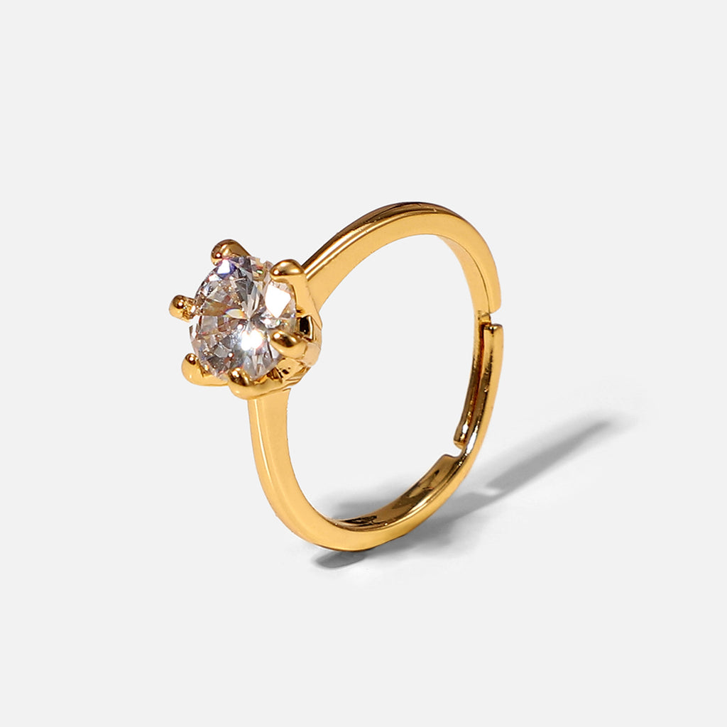 Same style ring18K Golden White Round Zircon Six-Claw Real Gold Plated Copper Jewelry