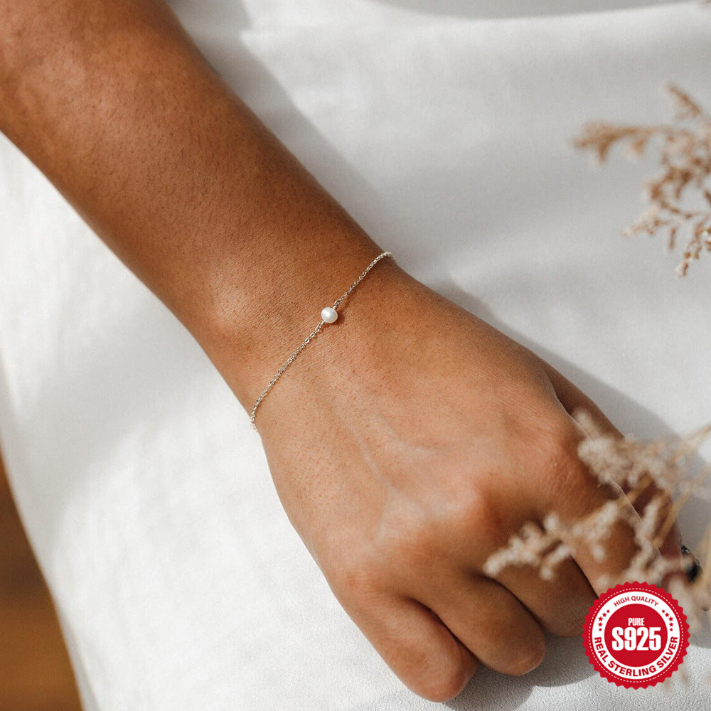 Romad S925 Sterling Silver Pearl Bracelet For Women Daily Wear