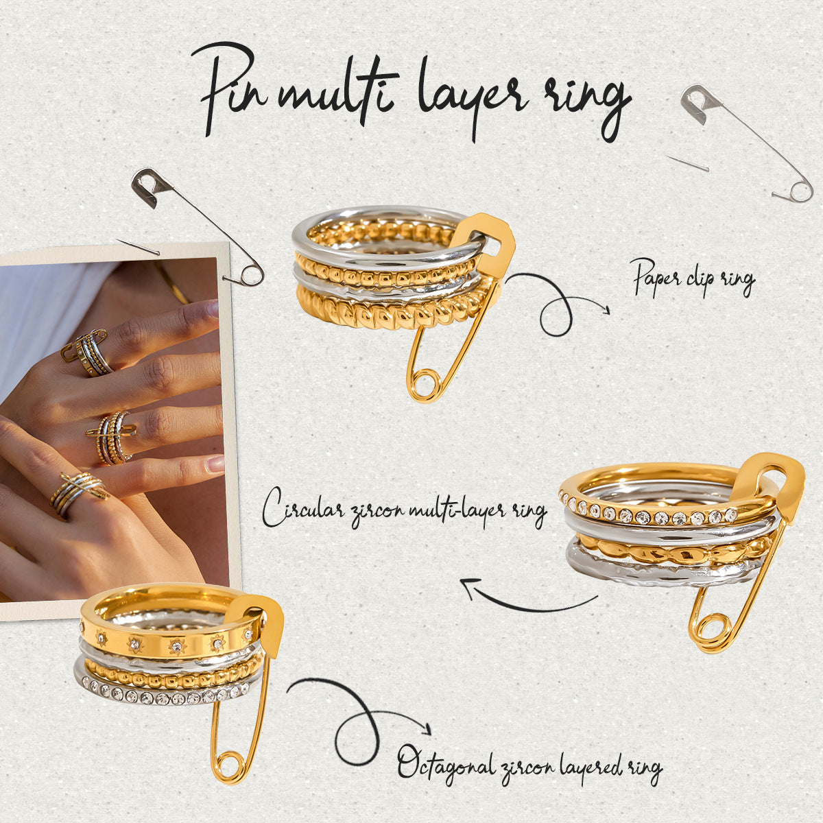 Multi-layer stackable rings that don't fade, stainless steel jewelry rings