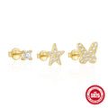 Sterling Silver Geometric Star Moon Pearl Zircon Earrings Set — product style photo 24 — jewelry finish and design detail