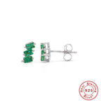 S925Sterling Silver Inlaid Three Asymmetric Rectangular Zircon Stud Earrings Vintage Diamond-Encrusted Ear Jewelry